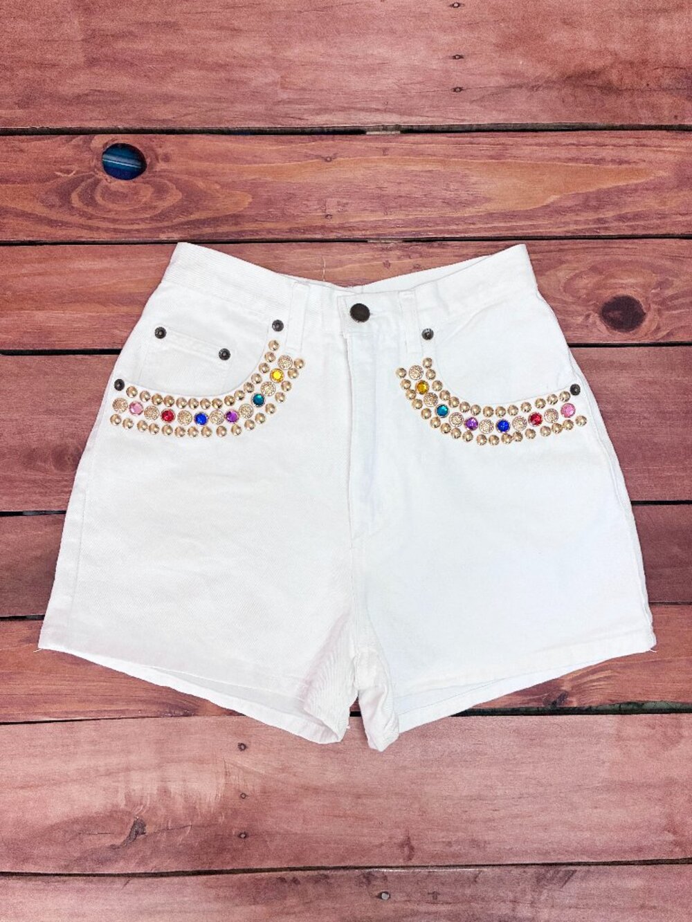 Vintage Y2K Boom Boom Jeans Bedazzled White Denim Shorts - Size 3 / XS